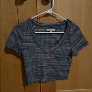 Madewell Blue Gray Crop Ribbed Tee